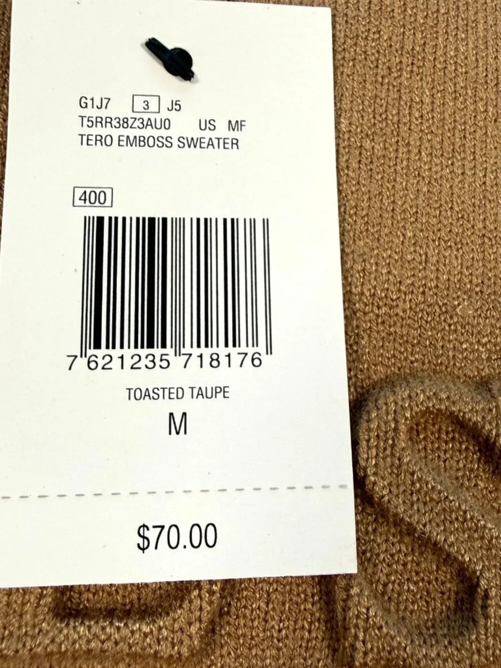 GUESS Tero Emboss Sweater Sweater M Brown Rayon Pullover Made in Bangladesh NWT